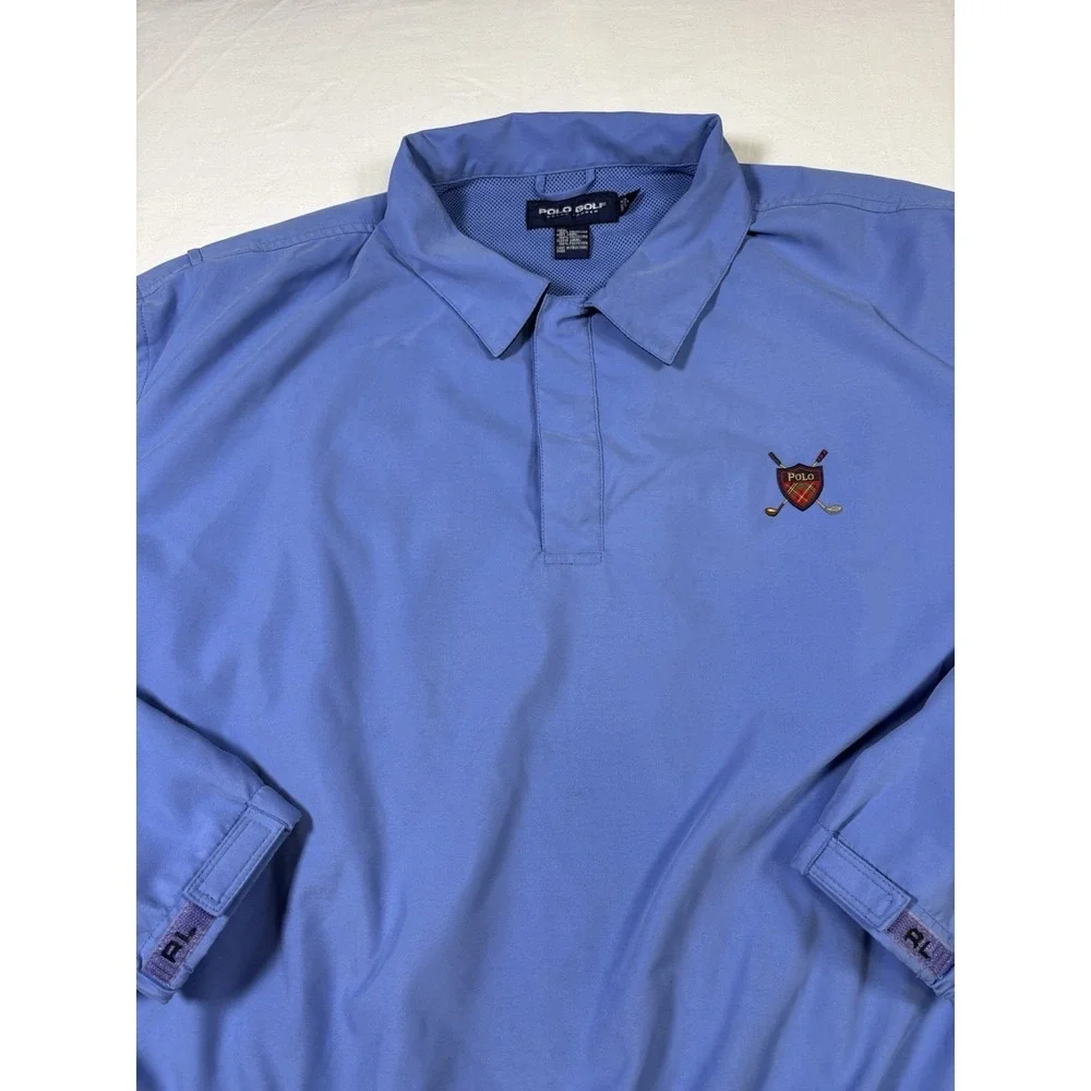 VTG Polo Golf Ralph Lauren Windshirt XXL Blue Pockets Plaid Crest Pullover